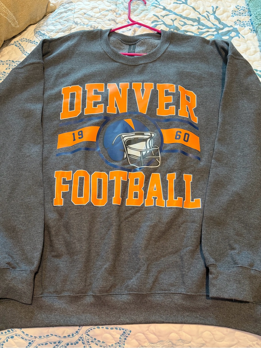 NWOT Gildan Retro Crewneck Sweatshirt with Denver Football Graphic